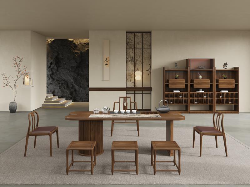 式和元竹影茶台，北美黑胡桃整板，纹理如竹影斑驳